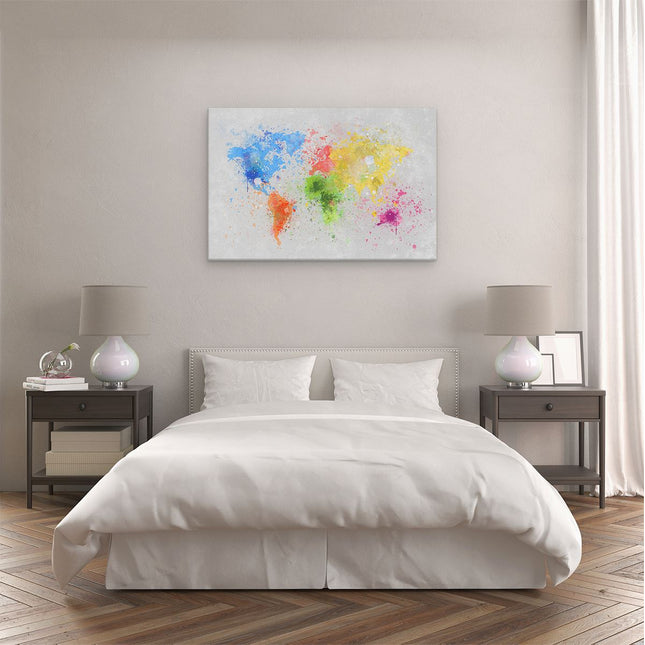 Canvas schilderij slaapkamer Wereldkaart Met Verfvlekken - Abstract