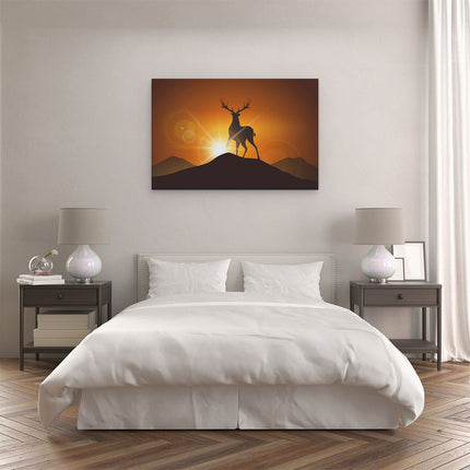 Canvas schilderij slaapkamer Hert Op Een Berg - Abstract - Silhouet