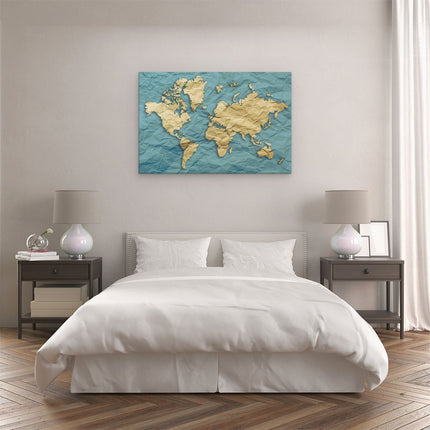 Canvas schilderij slaapkamer Wereldkaart Op Gekreukeld Papier