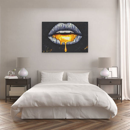 Canvas schilderij slaapkamer Dollar Lippen Met Goud