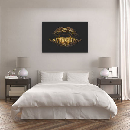 Canvas schilderij slaapkamer Gouden Lippen