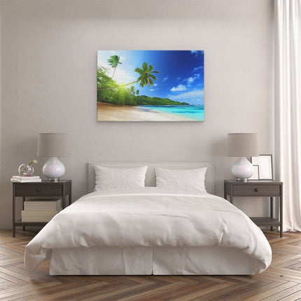 Canvas schilderij slaapkamer Strand Tijdens Zonsondergang In Seychellen