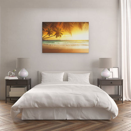 Canvas schilderij slaapkamer Tropisch Strand Tijdens Zonsondergang 