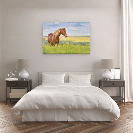 Canvas schilderij slaapkamer Bruin Paard In De Wei