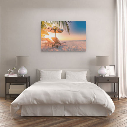 Canvas schilderij slaapkamer Tropisch Strand Tijdens Zonsondergang