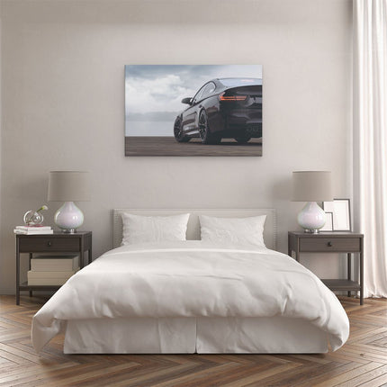 Canvas schilderij slaapkamer Zwarte Sportwagen Auto Van Achter