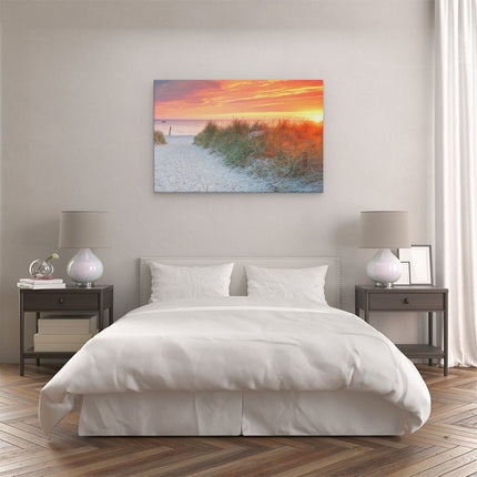 Canvas schilderij slaapkamer Strand En Duinen Bij Zonsondergang