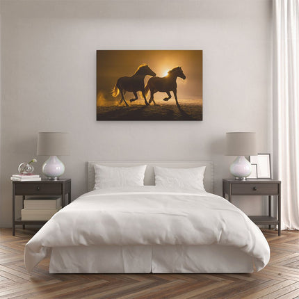 Canvas schilderij slaapkamer Silhouet Van Twee Paarden