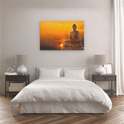 Canvas schilderij slaapkamer Boeddha Standbeeld Bij Zonsondergang