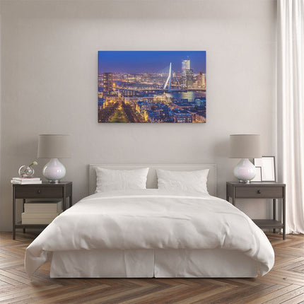 Canvas schilderij slaapkamer Rotterdamse Skyline Met De Erasmusbrug 