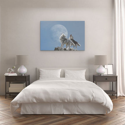 Canvas schilderij slaapkamer Twee Wolven Die Huilen Tijdens Volle Maan