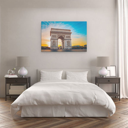 Canvas schilderij slaapkamer Arc De Triomphe In Parijs Met Zonsondergang