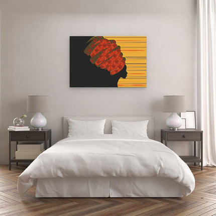 Canvas schilderij slaapkamer Afrikaanse Vrouw Met Bloemen Tulband - Abstract