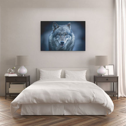 Canvas schilderij slaapkamer Wolvenkop Met Blauwe Ogen - Wolf