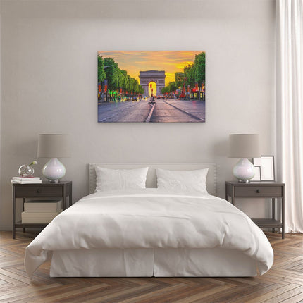 Canvas schilderij slaapkamer Arc De Triomphe In Parijs Vanaf De Straat