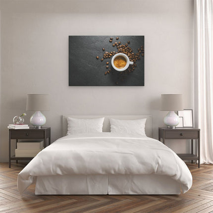 Canvas schilderij slaapkamer Kopje Koffie Met Koffiebonen