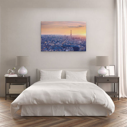 Canvas schilderij slaapkamer Skyline Van Parijs Tijdens Zonsondergang