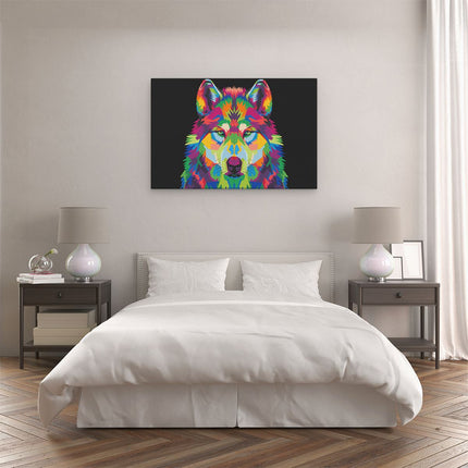 Canvas schilderij slaapkamer Gekleurde Wolvenkop - Wolf - Abstract