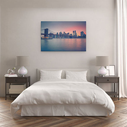 Canvas schilderij slaapkamer New York Brooklyn Brug Bij Zonsondergang