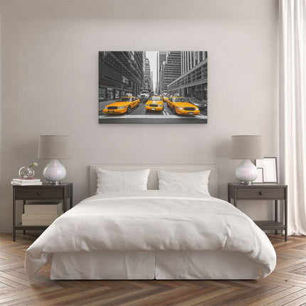 Canvas schilderij slaapkamer New York Gele Taxi's - Zwart Wit