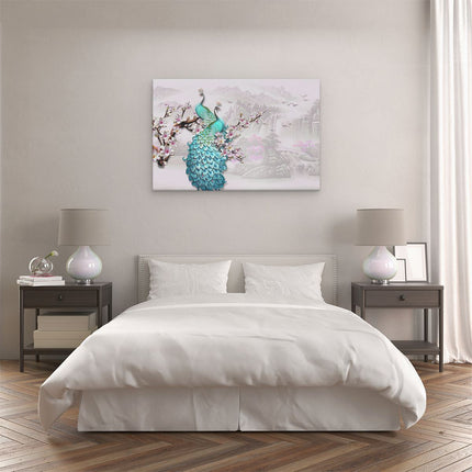 Canvas schilderij slaapkamer Twee Blauwe Pauwen - Abstract