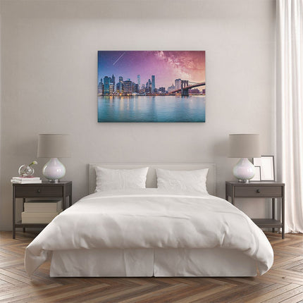 Canvas schilderij slaapkamer New York Skyline Met Een Kleurrijke Hemel