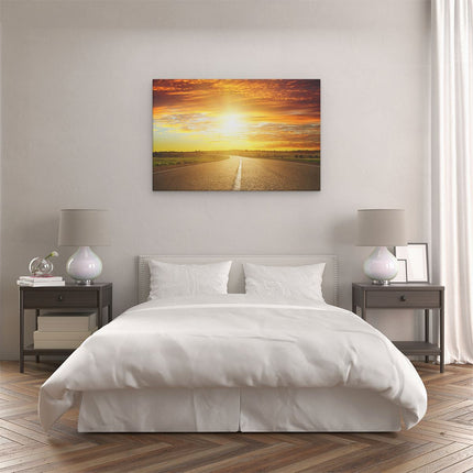 Canvas schilderij slaapkamer Zonsondergang Over De Weg Met Een Rode Lucht