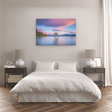 Canvas schilderij slaapkamer Wanaka Boom In Het Water Bij Zonsopgang