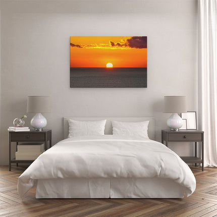 Canvas schilderij slaapkamer Oranje Zonsondergang In De Oceaan