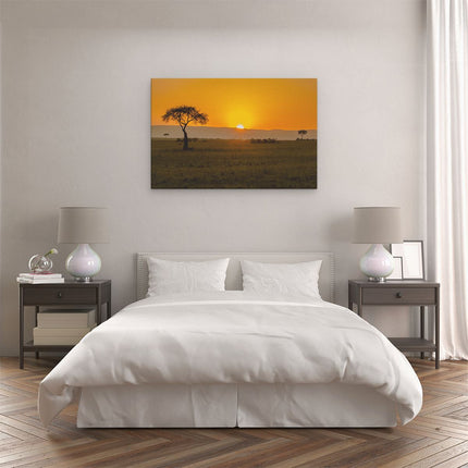Canvas schilderij slaapkamer Zonsopgang In De Savanne Met Een Boom
