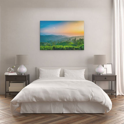 Canvas schilderij slaapkamer Zonsondergang Op Een Thee Plantage 