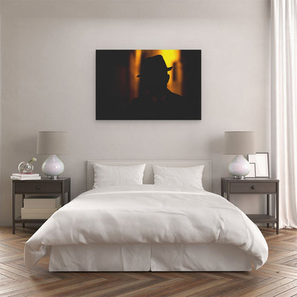 Canvas schilderij slaapkamer Silhouet Van Een Man Met Een Hoed