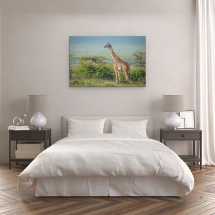 Canvas schilderij slaapkamer Giraffe In Het Wild Tussen De Struiken