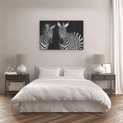 Canvas schilderij slaapkamer Twee Zebra's - Zwart Wit