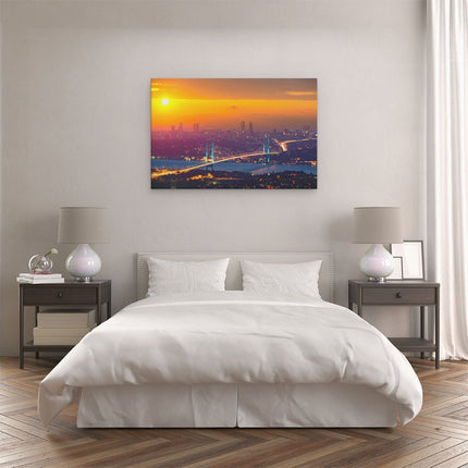 Canvas schilderij slaapkamer Bosporusbrug In Istanbul Bij Zonsondergang