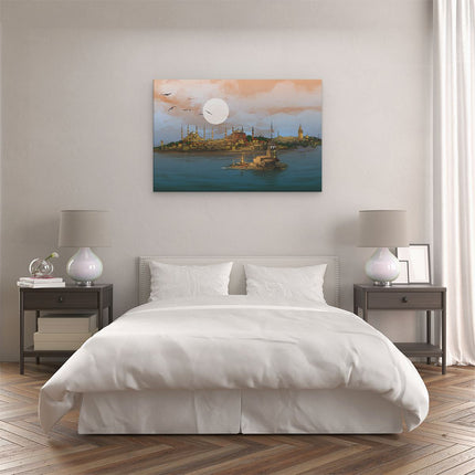 Canvas schilderij slaapkamer Illustratie Van De Maiden's Tower In Istanbul