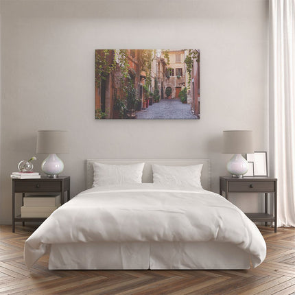 Canvas schilderij slaapkamer Straatje in Rome met Groene Planten