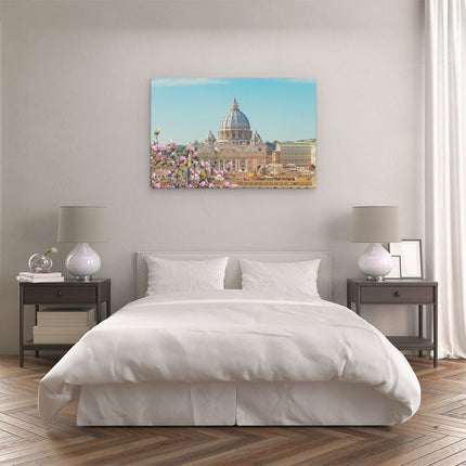 Canvas schilderij slaapkamer Sint Pietersbasiliek in Rome met Bloemen