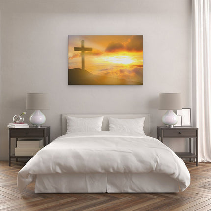 Canvas schilderij slaapkamer Kruis van Jezus Christus bij Zonsondergang