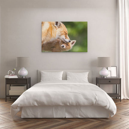Canvas schilderij slaapkamer Moeder Vos met haar Welp 