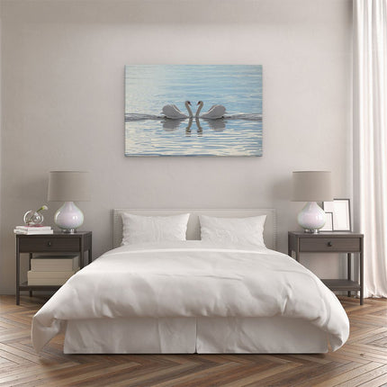 Canvas schilderij slaapkamer Zwanen Koppel op het Water
