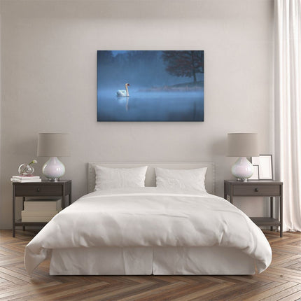 Canvas schilderij slaapkamer Zwaan op het Water tussen de Mist