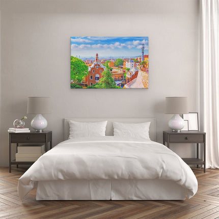Canvas schilderij slaapkamer Park Güell in Barcelona - Kleurrijk