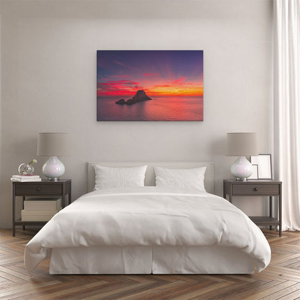 Canvas schilderij slaapkamer Ibiza Rotsen Eiland bij Zonsondergang