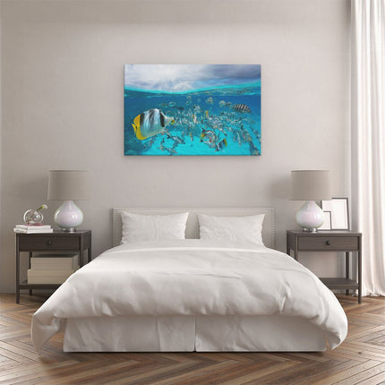 Canvas schilderij slaapkamer Zwerm Gele Vissen in het Water