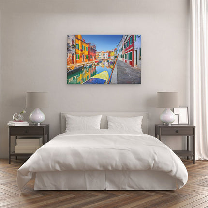 Canvas schilderij slaapkamer Kleurrijke Huisjes aan het Water in Venetië