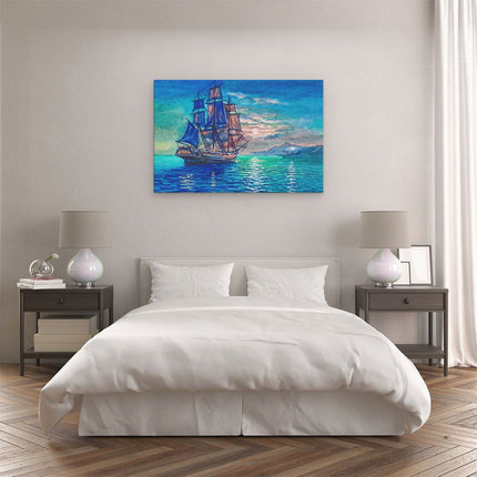 Canvas schilderij slaapkamer Oude Piratenschip Zeilboot Getekend