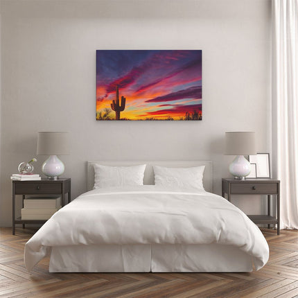 Canvas schilderij slaapkamer Cactus bij Oranje Zonsondergang