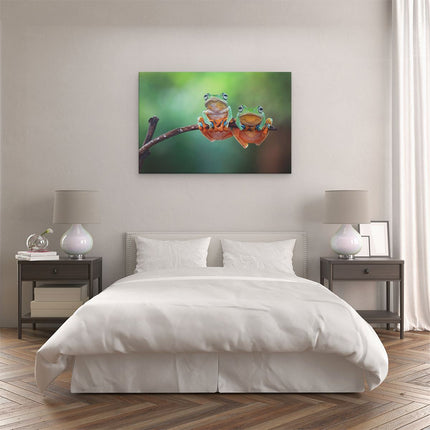Canvas schilderij slaapkamer Twee Boomkikkers op een Tak