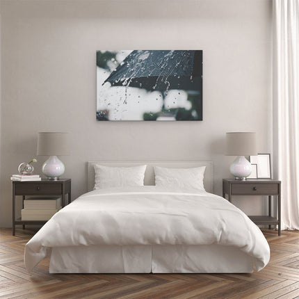 Canvas schilderij slaapkamer Zwarte Paraplu met Regen Druppels